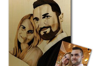 ORIGINAL Custom wedding portrait of wood marquetry woodworking by Andulino