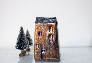 Art Gold Raku fired Ceramic house Handmade Unique Ceramics Architectural Home decor, City building, raku pottery, black and gold