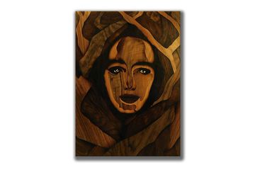 ORIGINAL Wooden beautiful face of nature Woman tree art marquetry by Andulino