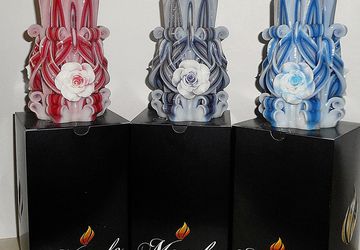 Set of 3 - Rose candle - Unique - Handmade gift candle - Hand Carved candles - 5 inch/ 12cm - red candle - violet candle - blue candle
