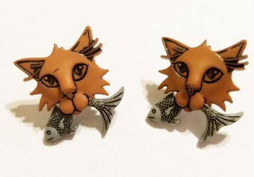 Caught A Fish Cat Post Earrings #29