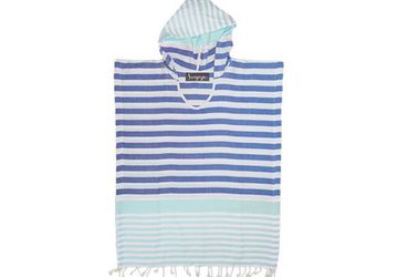 Mint and Denim Blue Hooded Turkish Towel Ponchos For Kids | Loopys
