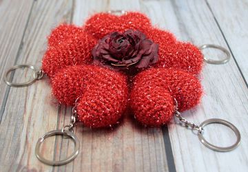 Valentines Day Gift for Her Heart Keyring Girlfriend gift Anniversary Gift Bag Accessory Heart Charm Crochet Heart Handmade Keychain