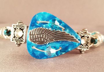 Guitar Pick and Guitar String Bracelet "Aqua Angel Wing"