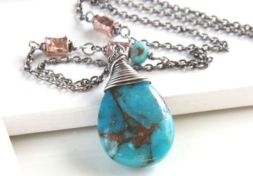Turquoise Teardrop Necklace Oxidized Silver Made For Women