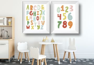 Colourful alphabet and numbers, instant digital download, children wall art, Playroom print, nursery wall decor, kids poster, nursery print.