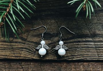 Gemstone Angel Earring - Pearl/ Rose quartz/ Turquoise / Hematite