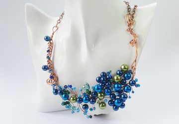 Blue wire wrapped necklace vine necklace blue and green necklace copper wire vine rich blue necklace rich green necklace handmade necklace
