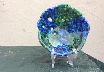 Beautiful blue and green fused glass bowl