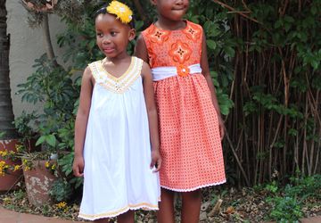 Orange and white African print cotton dress for girls