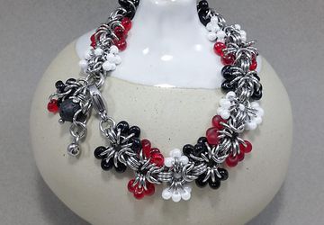 Stainless Steel Chain Mail Half Byzantine Beaded Bracelet