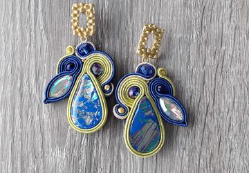 blue soutache earrings, earrings in polymer clay, unique piece, geometric earrings, colored earrings, fimo earrings, gift