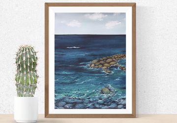 Watercolor Seascape wall art, sea water painting for interior decoration