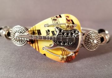 Guitar Pick and Guitar String Bracelet "Amber Guitar"