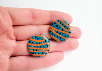 Big round blue studs, striped studs, dotty studs, orange stripes, circle studs, large studs, funky studs, 80s style studs, blue and orange