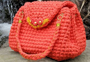Red crochet handbag