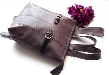 SOLD!! Small Women's Backpack, Purple Mini Backpack Purse, Vegan leather, Brown bag, Minimalist woman’s rucksack, Gift for her