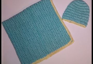 Crochet baby blanket and newborn hat