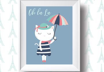 h La La, french cat, children wall art