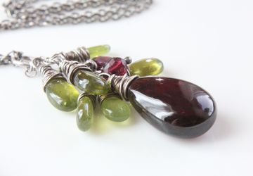 Garnet Necklace Oxidized Silver Cluster Pendant January Birthstone