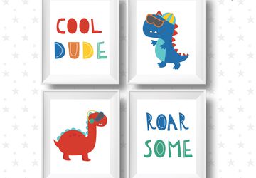 Roarsome and cool dude dinosaurs, i children wall art.