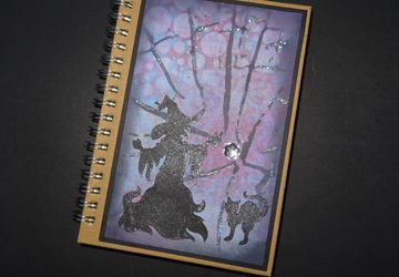Witch notebook, Hand decorated notebook, C6 notebook, Halloween notebook,Lined Notebook, Witch and cat book