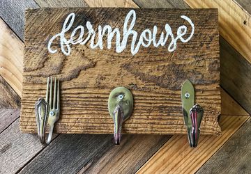 Farmhouse Kitchen Sign | Repurposed Silverware Hooks | Handmade wooden signs