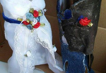 His & Hers Wedding Dressed Champagne Glasses