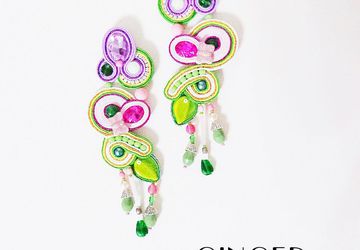 Leaves earrings, pink earrings, Statement earrings, soutache earrings, long earrings, gift for girlfriend, kawaii fairy kei jewellery
