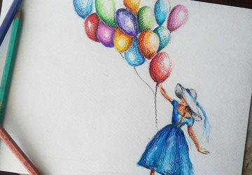 Original Colorful Watercolor Illustration "Girl with Balloons". Nursery Room Decor. Wall Art. Baby Room Decor.