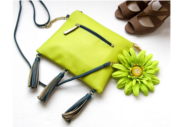 Lime green handbag, Faux leather vegan purse, Cross body shoulder bag, Handmade Purse, Crossover tassel bag