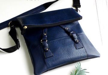 Vegan Crossbody Bag, Blue Crossbody Bag, Foldover Bag, Vegan Leather Shoulder Bag, Faux Leather Laptop Bag, Bespoke Bag
