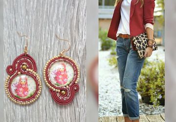 burgundy soutache earrings, matryoshka jewelry, colorful earrings, schmuck soutache, trendy accessories, personalized gift, handmade