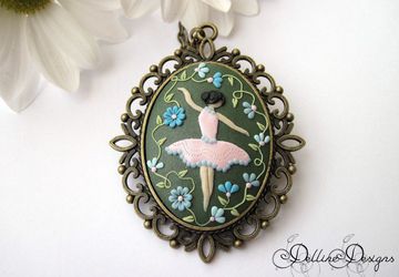 Dancing Among Flowers * Polymer clay pendant * Unique jewelry * Ballerina * Hand-sculpted pendant * Applique * Filigree * Handmade