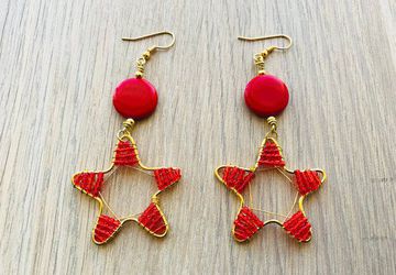 Rose red earrings red star drops summer earring