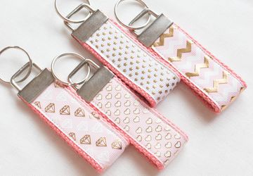 Pink Keychain - Gold Foil Chevron, Star, Heart, Diamond