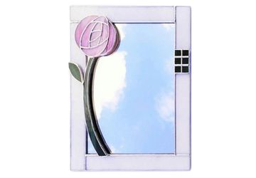 Scottish Mackintosh Rose Mirror, Art Nouveau Style, Stained Glass Wall Mirror 10x8" with Pink or Purple Glasgow Rose