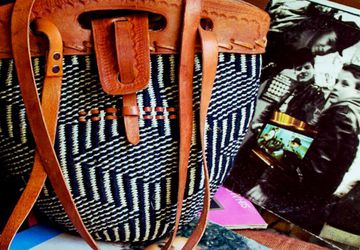 African handmade Leather / wool Masai bag