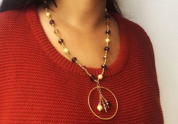 Crystal Pearl Necklace gold wire wrapped chain tassel pendant June birthstone jewelry