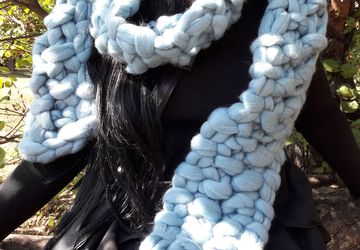 Hand arm knitted Super chunky oversized Merino wool scarf