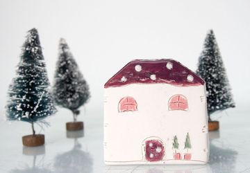 Purple house Ceramic magnets, Fridge magnet, Little clay house magnets, Kitchen magnets, Housewares gift