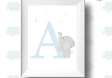 Letter ,elephant ,personalised Playroom print, nursery print, wall art,baby boy ,playroom poster, instant digital download,children wall art
