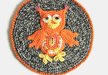 Crocheted Orange Owl Trivet