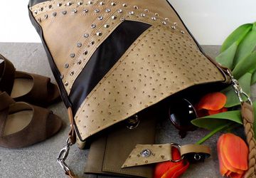 SOLD-Brown hobo bag, Brown bucket bag, Hobo handbags, Hobo bag with pockets, Vegan shoulder bag, Studded bag, Studded handbag, Bag with diamonds