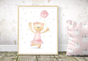 Girl Nursery Print, Printable Nursery Decor, Ballerina Bear Nursery Print, Instant Download Nursery Wall Art, Printable Children Room Art