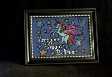 8x10 Etched and Painted Imagine Dream Believe Unicorn Glass Panel
