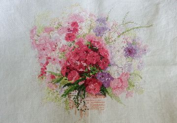 Completed boquet of flowers cross-stitch embroidery