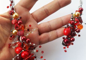 Red necklace Open necklace Collar necklace Statement necklace Wire wrap necklace Aluminum in handmade Wire necklace Aluminum Coral necklace