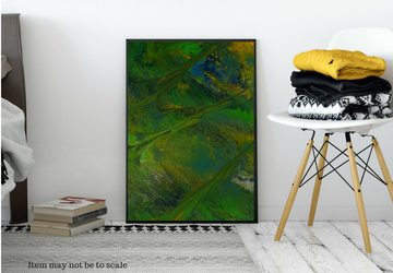 Abstract Large Green Painting on 24 x 36 inch canvas, Original Textured Acrylic Pour Wall Artwork