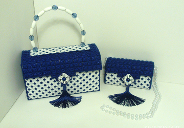 Royal Blue and White Handbag and Clutch Set